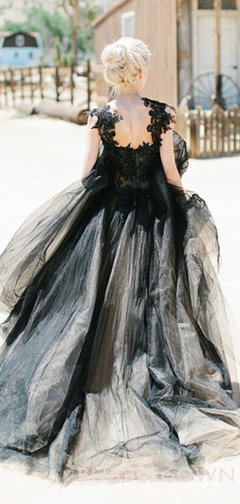 Black Applique Tulle Elegant Cheap Evening Long Prom Dress Ball Gown, BG51495