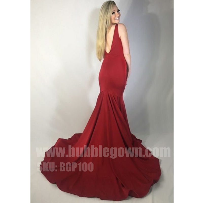 Simple Cheap Mermaid V Neck Sexy Popular Evening Long Prom Dresses, BGP100