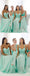 A Line Mismatched Mint Junior Simple Floor-length Bridesmaid Dresses, BG51285 - Bubble Gown