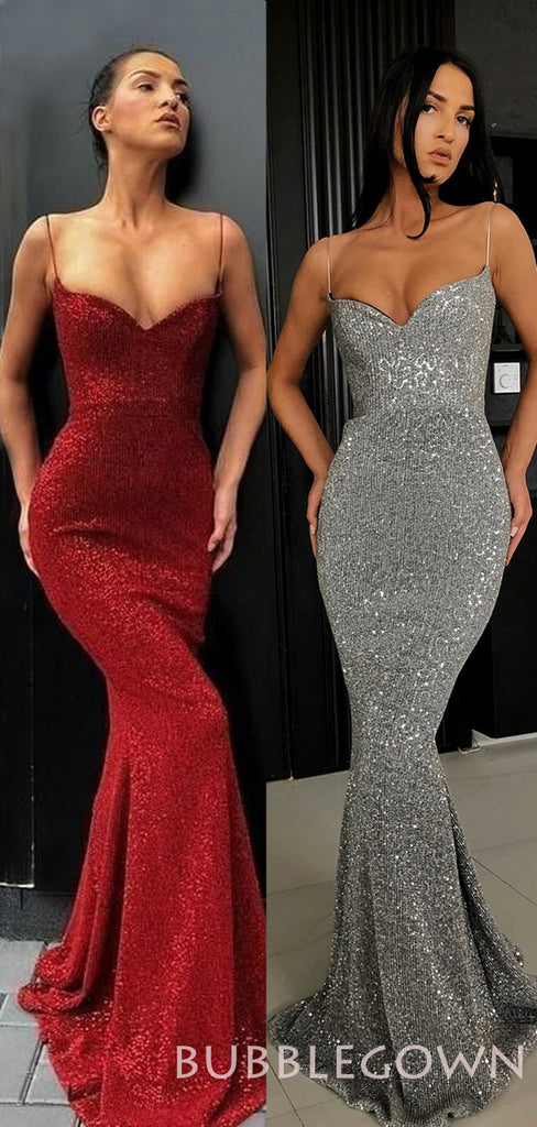 Spaghetti Strap Mermaid Sexy Popular Long Evening Prom Dresses, WP019