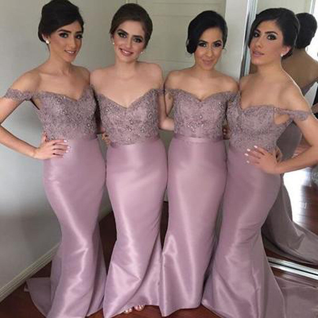 Mermaid Sweetheart Off Shoulder Lace Long Wedding Party Bridesmaid Dresses, BG51372