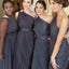 Dark Grey One Shoulder Elegant Online Long Bridesmaid Dresses, BG51343