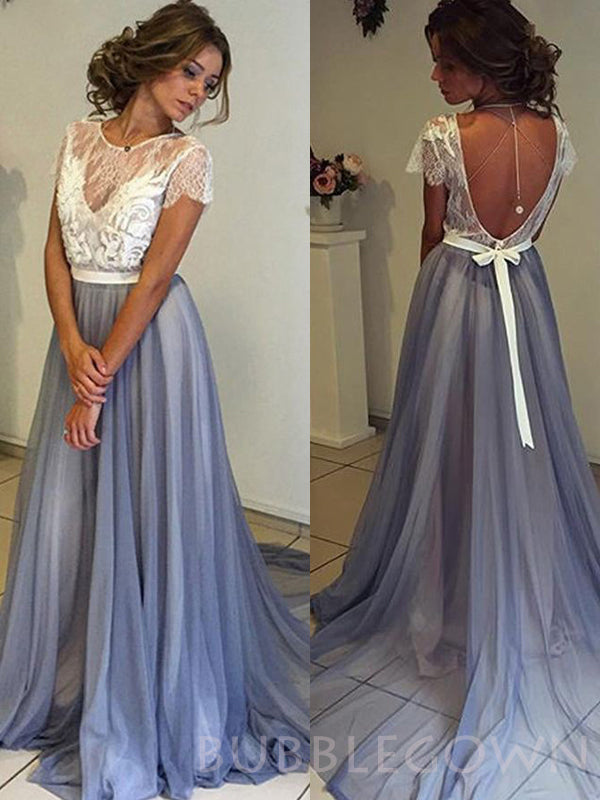 Short Sleeve Open Back Unique Design Long Prom Dress, BG51499