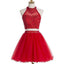 Red Two Pieces Halter Open Back Cute Homecoming Dresses, BG51452