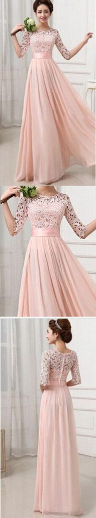 Blush Pink Junior Half Sleeve Top Seen-Through Lace Prom Bridesmaid Dresses, BG51322 - Bubble Gown