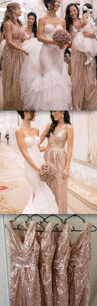 Sequin Long V-Neck Popular Shinning Bridesmaid Dresses, BG51320