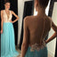 Blue See Through Deep V Neck Sexy Long Prom Dresses, BG51185