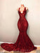 Sexy Mermaid Red Sequin V Neck Cheap Evening Long Prom Dress, BGP090