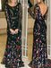 Black Long Sleeves V Back Gorgeous Embroidery Long Evening Prom Dress, BGP047