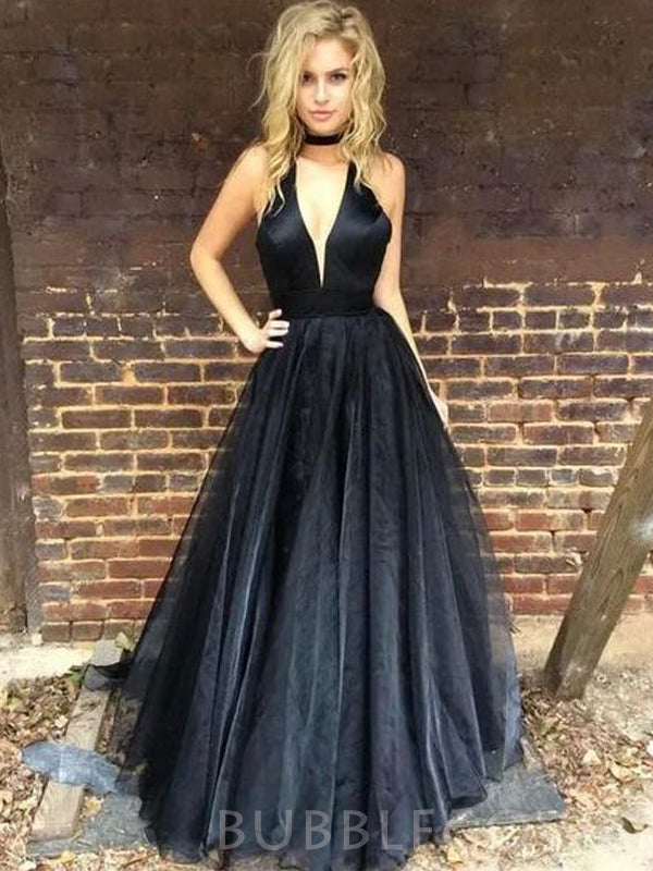 Black Deep V Neck Sexy Simple Cheap Long Party Prom Dresses, BG51564