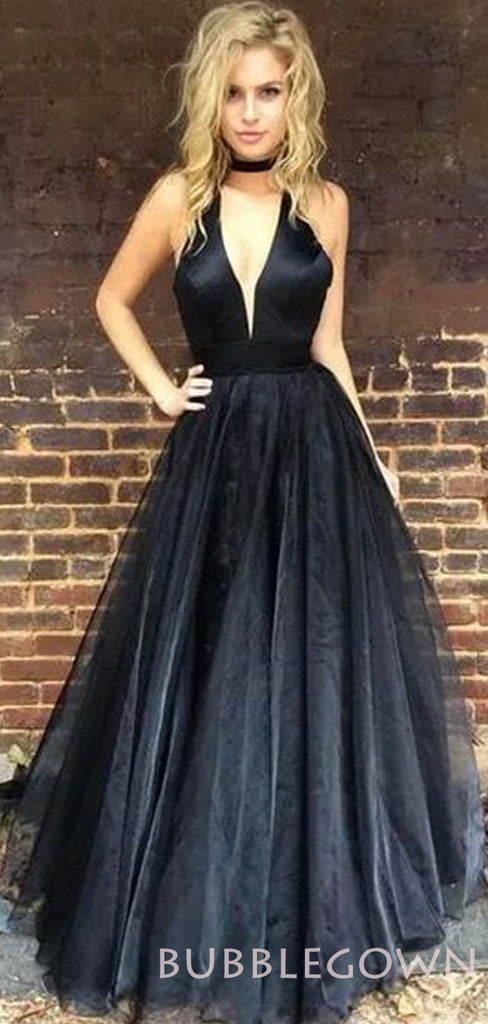 Black Deep V Neck Sexy Simple Cheap Long Party Prom Dresses, BG51564