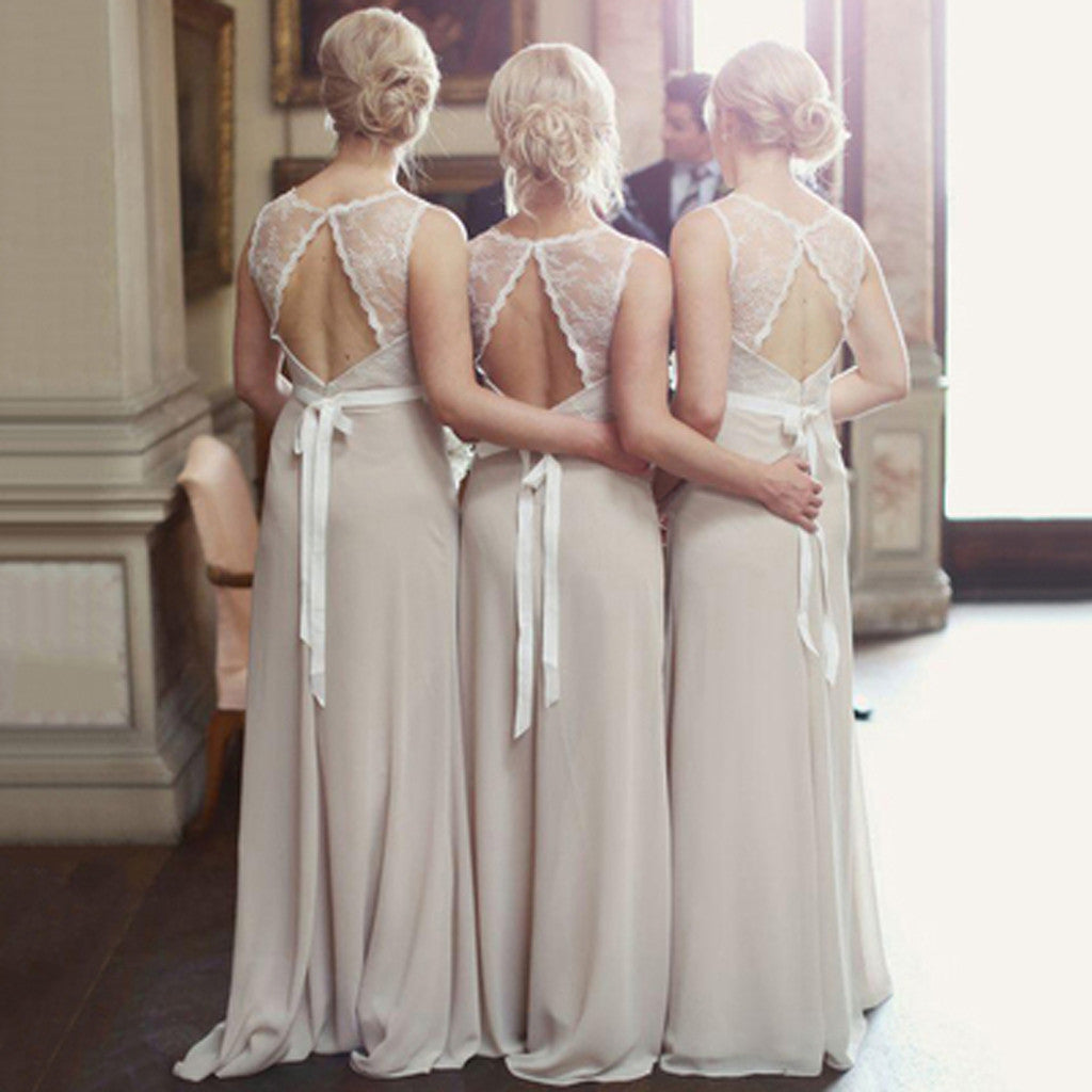 Charming Open Back Lace Top Illusion Cheap Bridesmaid Dresses, BG51074 - Bubble Gown