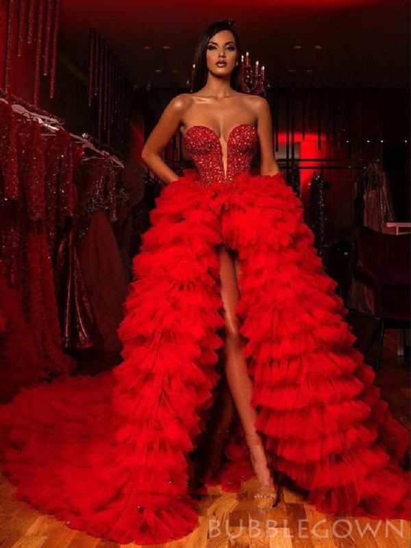 Red Sweetheart Side Split Long Prom Dresses GDW102