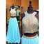 Blue 2 Pieces Beaded Top Tulle Charming Long Prom Dresses, BG51482 - Bubble Gown