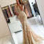 Champagne Mermaid Half Sleeves Applique Sexy Long Prom Dresses, BG51543 - Bubble Gown