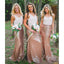 White Top Rose Gold Seuin Long Wedding Bridesmaid Dresses, BG51556