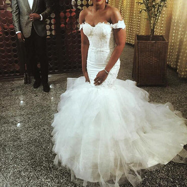 Off the Shoulder Mermaid Sweetheart Birdes Long Wedding Dresses, BG51576