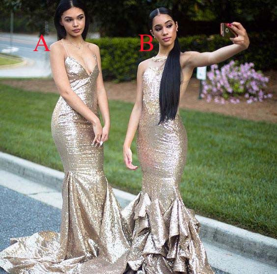 Gorgeous Sequin Sexy Mermaid Mismatched Long Bridesmaid Dresses, BG51586 - Bubble Gown