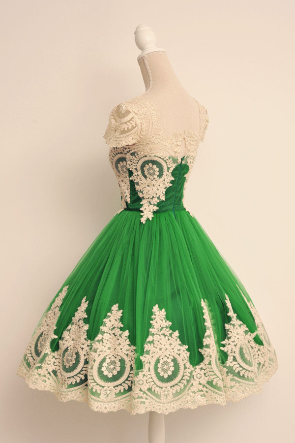 Cap Sleeves Lovely Green Unique Applique Short Homecoming Dresses, BG51600 - Bubble Gown