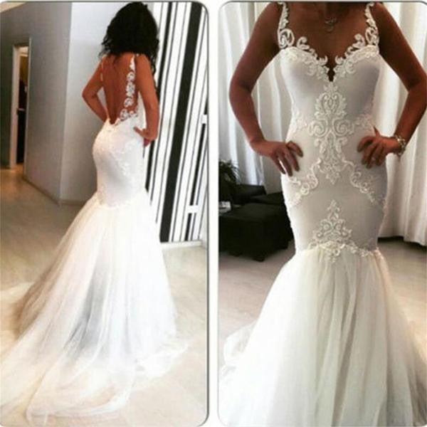 Ivory Mermaid Unique Applique Sexy Affordable Long Wedding Dress, BG51611 - Bubble Gown