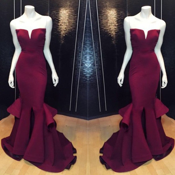 Burgundy Mermaid Elegant Cheap Long Prom Dresses, BG51172 - Bubble Gown