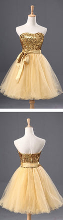 Gold Sequin Shinning Popular Short Cute Homecoming Dresses, BG51439 - Bubble Gown