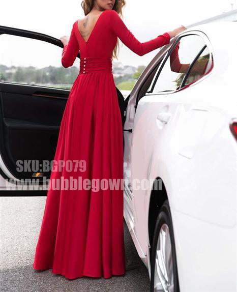 Simple Cheap Long Sleeves Side Split Elegant Formal Party Prom Dress, BGP079