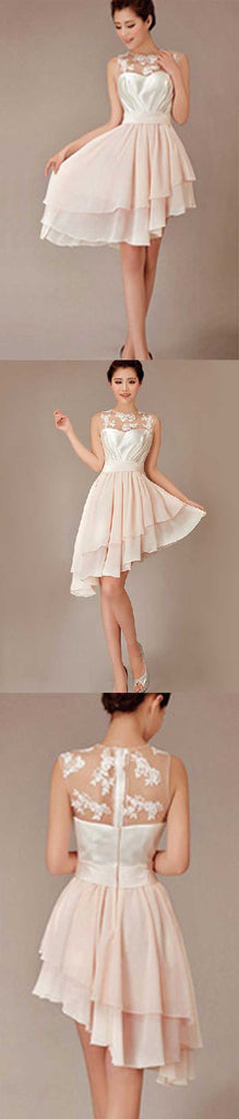 Blush Pink Junior Hi-Lo Knee-Length Wedding Bridesmaid Dresses, BG51255 - Bubble Gown