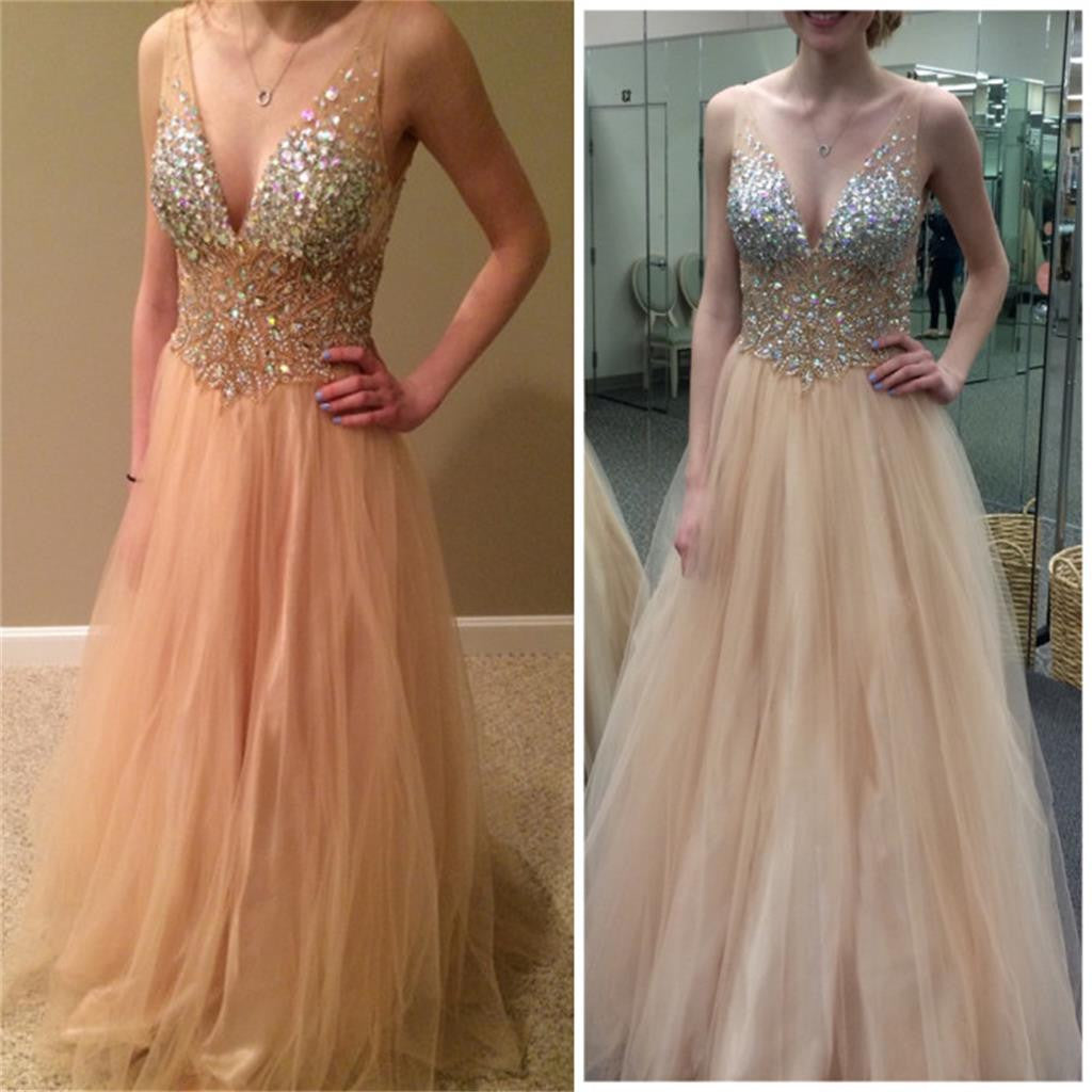 V-Neck Sexy Sparkle Evening Party Online Long Prom Dresses, BG51229