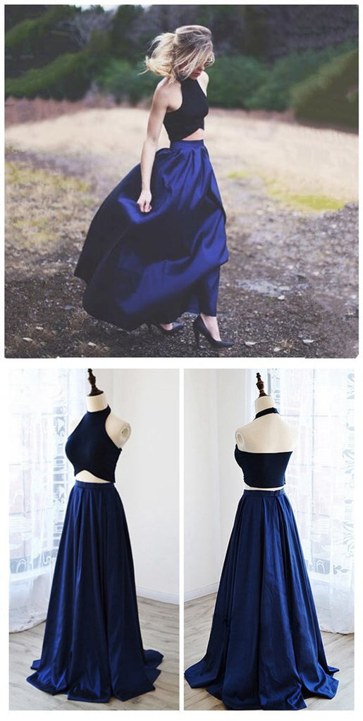 2 Pieces Royal Blue Unique New Design Evening Long Prom Dresses, BG51235 - Bubble Gown