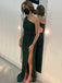 One Shoulder Dark Green Sequins Mermaid Long Evening Prom Dresses, Custom Side Slit Prom Dresses, BGS0008