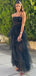 A-line Black Tulle Spaghetti Straps Long Evening Prom Dresses, Custom Prom Dresses, BGS0011