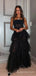 A-line Black Tulle Spaghetti Straps Long Evening Prom Dresses, Custom Prom Dresses, BGS0011