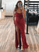 Mermaid Red Sequin Spaghetti Straps Long Evening Prom Dresses, Custom Prom Dresses, BGS0016