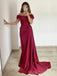 Off Shoulder Satin Long Evening Prom Dresses, Custom Prom Dresses, BGS0035