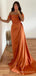 Off Shoulder Satin Long Evening Prom Dresses, Custom Prom Dresses, BGS0035