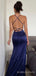 Royal Blue Satin Mermaid Spaghetti Straps Long Evening Prom Dresses, Custom Side Slit Prom Dresses, BGS0042