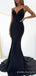 Mermaid Spaghetti Straps Black Long Evening Prom Dresses, Custom Side Slit Prom Dresses, BGS0043