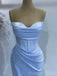 Spaghetti Straps Sky Blue Satin Mermaid Long Evening Prom Dresses, Custom Side Slit Prom Dresses, BGS0049