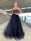 Two Pieces A-line Tulle Long Evening Prom Dresses, Custom Strapless Prom Dresses, BGS0050