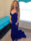 Simple Strapless Royal Blue Sequins Mermaid Long Evening Prom Dresses, Custom Prom Dress, BGS0061