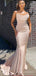 Mermaid Spaghetti Straps Satin Beaded Long Evening Prom Dresses, Custom Prom Dress, BGS0065