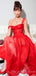 See Through Off Shoulder A-line Red Tulle Long Evening Prom Dresses, Custom High Slit Prom Dress, BGS0070