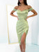 Off Shoulder Satin Mermaid Short Evening Prom Dresses, Custom Side Slit Homecoming Dress, BGS0078