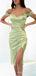 Off Shoulder Satin Mermaid Short Evening Prom Dresses, Custom Side Slit Homecoming Dress, BGS0078