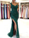 Mermaid Dark Green Sequins Long Evening Prom Dresses, Custom Side Slit Prom Dress, BGS0079