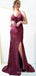 Spaghetti Straps Mermaid Burgundy Sequins Long Evening Prom Dresses, Custom Side Slit Prom Dress, BGS0080