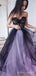 A-line Purple Tulle Appliques Strapless Long Evening Prom Dresses, Custom Prom Dress, BGS0082