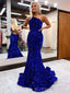 Royal Blue Sequins Mermaid One Shoulder Long Evening Prom Dresses, Custom Prom Dress, BGS0084