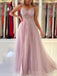 A-line Tulle Beaded Sapghetti Straps Long Evening Prom Dresses, Custom Prom Dress, BGS0085